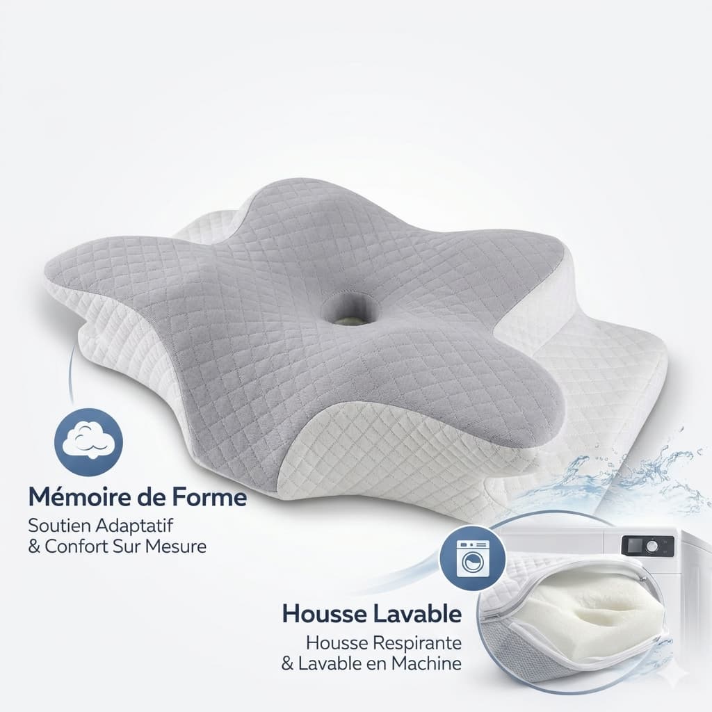 Oreiller Ergonomique Papillon | mousse à mémoire de forme Confort&alignement
